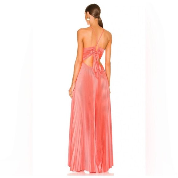 NWT A.L.C. Aries Pleated Satin Maxi Dress in Maillot - Picture 2 of 10
